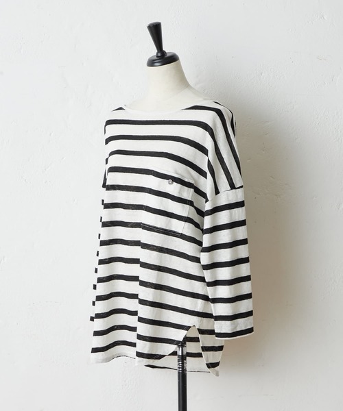 BEARDSLEY(ビアズリー)の「リネンボーダーカットソー(Tシャツ/カットソー・レディース・ブラック/ホワイト・FREE)」の4枚目の写真