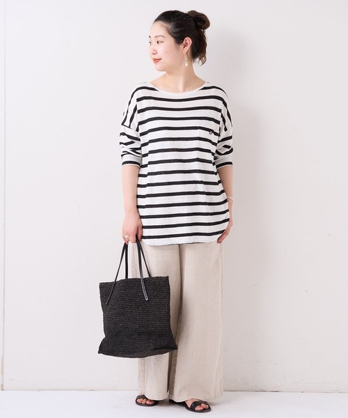 BEARDSLEY(ビアズリー)の「リネンボーダーカットソー(Tシャツ/カットソー・レディース・ブラック/ホワイト・FREE)」の3枚目の写真