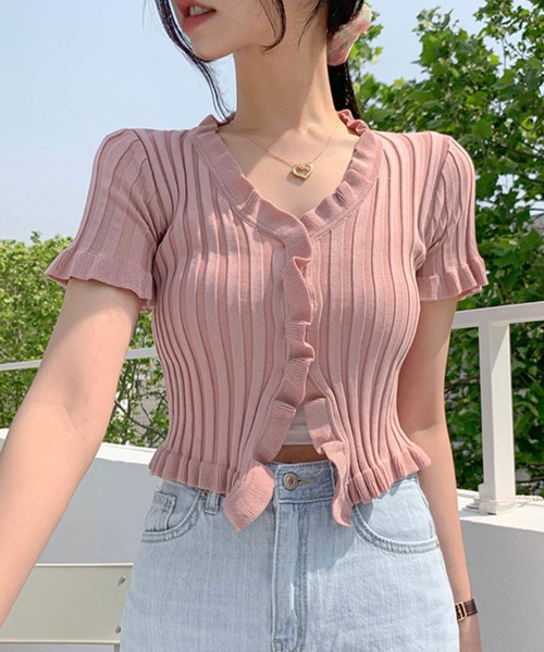 Jewelobe(ジュエローブ)の「フリルヘムニットカーディガン(カーディガン/ボレロ・レディース・ホワイト/ブラック/グリーン/パープル/ピンク・FREE)」の13枚目の写真