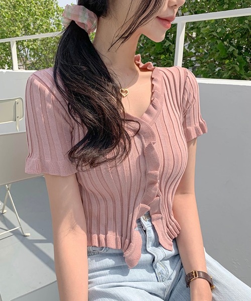 Jewelobe(ジュエローブ)の「フリルヘムニットカーディガン(カーディガン/ボレロ・レディース・ホワイト/ブラック/グリーン/パープル/ピンク・FREE)」の19枚目の写真