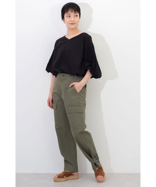 green label relaxing（グリーンレーベルリラクシング）の「FFC プリーツ スリーブ Vネック ブラウス（シャツ/ブラウス・レディース・ホワイト/ライム/ブラック・FREE）」の4枚目の写真