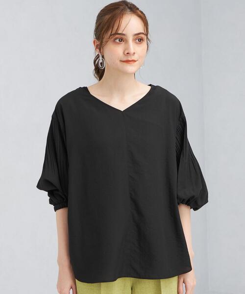 green label relaxing（グリーンレーベルリラクシング）の「FFC プリーツ スリーブ Vネック ブラウス（シャツ/ブラウス・レディース・ホワイト/ライム/ブラック・FREE）」の7枚目の写真