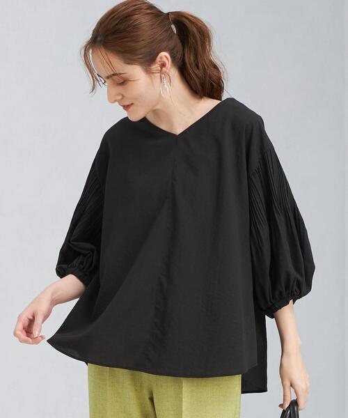 green label relaxing（グリーンレーベルリラクシング）の「FFC プリーツ スリーブ Vネック ブラウス（シャツ/ブラウス・レディース・ホワイト/ライム/ブラック・FREE）」の21枚目の写真