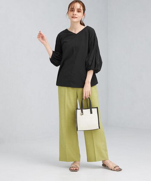 green label relaxing（グリーンレーベルリラクシング）の「FFC プリーツ スリーブ Vネック ブラウス（シャツ/ブラウス・レディース・ホワイト/ライム/ブラック・FREE）」の22枚目の写真