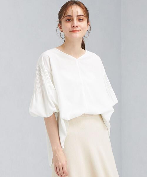 green label relaxing（グリーンレーベルリラクシング）の「FFC プリーツ スリーブ Vネック ブラウス（シャツ/ブラウス・レディース・ホワイト/ライム/ブラック・FREE）」の12枚目の写真