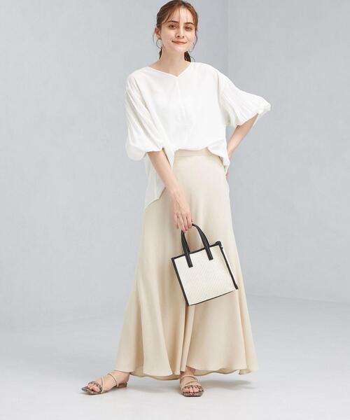 green label relaxing（グリーンレーベルリラクシング）の「FFC プリーツ スリーブ Vネック ブラウス（シャツ/ブラウス・レディース・ホワイト/ライム/ブラック・FREE）」の13枚目の写真