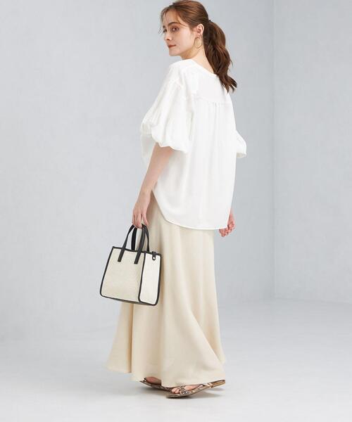 green label relaxing（グリーンレーベルリラクシング）の「FFC プリーツ スリーブ Vネック ブラウス（シャツ/ブラウス・レディース・ホワイト/ライム/ブラック・FREE）」の15枚目の写真