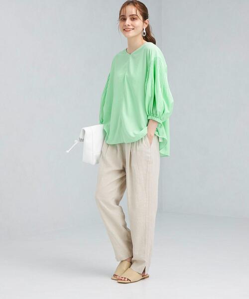 green label relaxing（グリーンレーベルリラクシング）の「FFC プリーツ スリーブ Vネック ブラウス（シャツ/ブラウス・レディース・ホワイト/ライム/ブラック・FREE）」の16枚目の写真