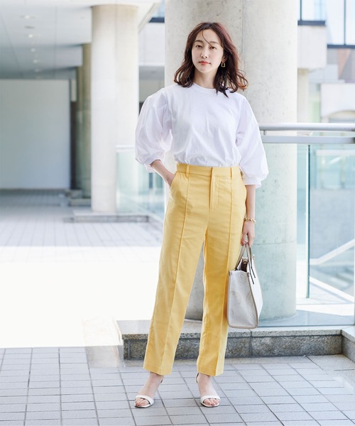 UR'S(ユアーズ)の「麻混カラーセミワイドパンツ(その他パンツ・レディース・イエロー/ピンク/グリーン・S/M/L)」の16枚目の写真