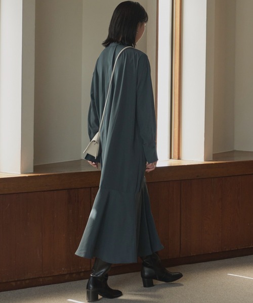 Aunt Marie's(アントマリーズ)の「フレアロングシャツワンピース(ワンピース・レディース・ブラック/ダークグリーン/ベージュ/ネイビー/ドット/ライトグリーン/グリーン/ブルー・FREE)」の12枚目の写真