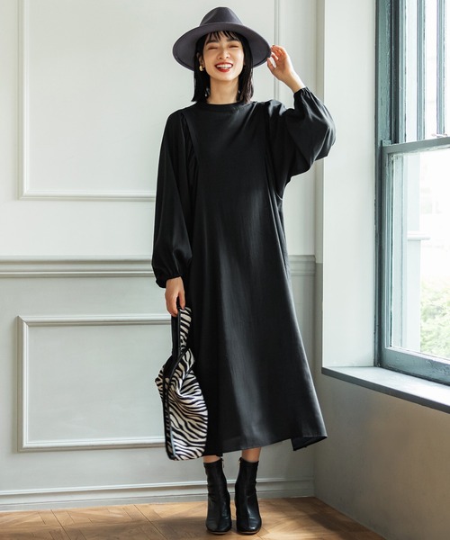 coca（coca）（コカ）の「ボリュームスリーブシャツワンピース（ワンピース・レディース・ブラック/マスタード・M/L）」の2枚目の写真