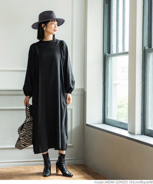 coca（coca）（コカ）の「ボリュームスリーブシャツワンピース（ワンピース・レディース・ブラック/マスタード・M/L）」の5枚目の写真