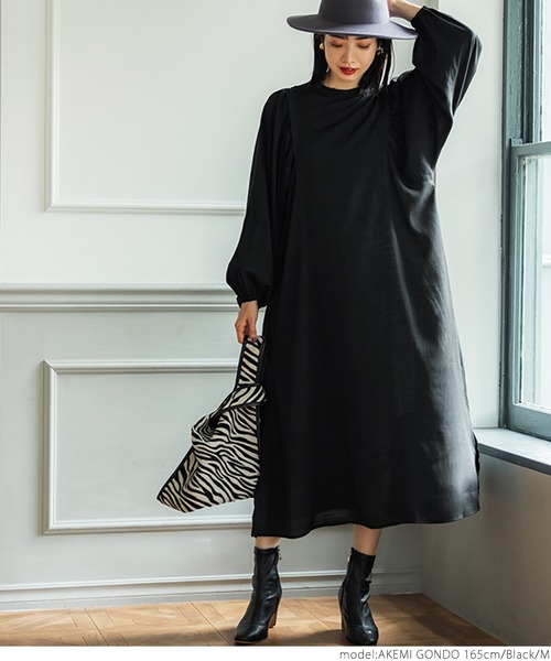 coca（coca）（コカ）の「ボリュームスリーブシャツワンピース（ワンピース・レディース・ブラック/マスタード・M/L）」の6枚目の写真