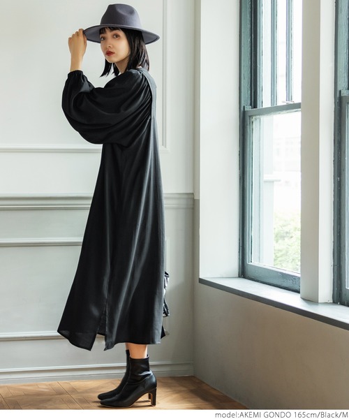 coca（coca）（コカ）の「ボリュームスリーブシャツワンピース（ワンピース・レディース・ブラック/マスタード・M/L）」の9枚目の写真