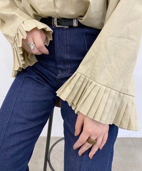 nemne store（ネンネストア）の「夢が広がるソデフリル刺繍シャツ（シャツ/ブラウス・レディース・ベージュ/パープル/オフホワイト/カーキ・フリー）」の19枚目の写真