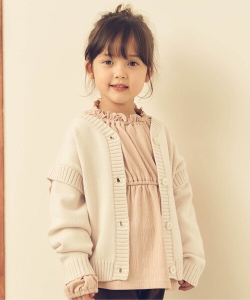 apres les cours（アプレレクール）の「2WAYゆったりニットカーディガン（カーディガン/ボレロ・キッズ・ラベンダー/アイボリー・130/110/90/140）」の2枚目の写真