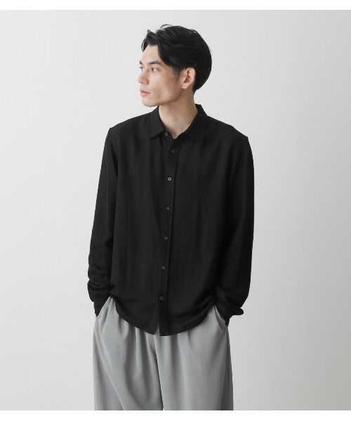 AZUL by moussy（アズールバイマウジー）の「RAYON LINEN SHIRT/レーヨンリネンシャツ（シャツ/ブラウス・メンズ・オフホワイト/カーキ/ブラック・SMALL/MEDIUM/LARGE）」の3枚目の写真