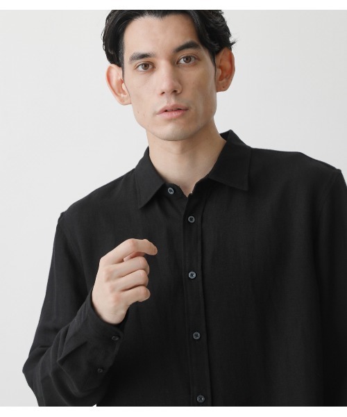 AZUL by moussy（アズールバイマウジー）の「RAYON LINEN SHIRT/レーヨンリネンシャツ（シャツ/ブラウス・メンズ・オフホワイト/カーキ/ブラック・SMALL/MEDIUM/LARGE）」の5枚目の写真
