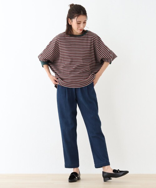 SHOO・LA・RUE（シューラルー）の「◆【S-3L】裏起毛デニムイージーテーパード（デニムパンツ・レディース・ブラック/ダークネイビー・02/01/05/04/03）」の11枚目の写真