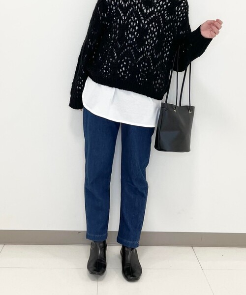 SHOO・LA・RUE（シューラルー）の「◆【S-3L】裏起毛デニムイージーテーパード（デニムパンツ・レディース・ブラック/ダークネイビー・02/01/05/04/03）」の17枚目の写真