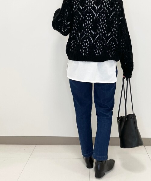 SHOO・LA・RUE（シューラルー）の「◆【S-3L】裏起毛デニムイージーテーパード（デニムパンツ・レディース・ブラック/ダークネイビー・02/01/05/04/03）」の19枚目の写真