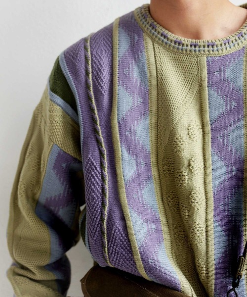 antiqua（アンティカ）の「レトロなざっくりジャガードニット（ニット/セーター・レディース・カーキ・M/L/L/XL）」の7枚目の写真