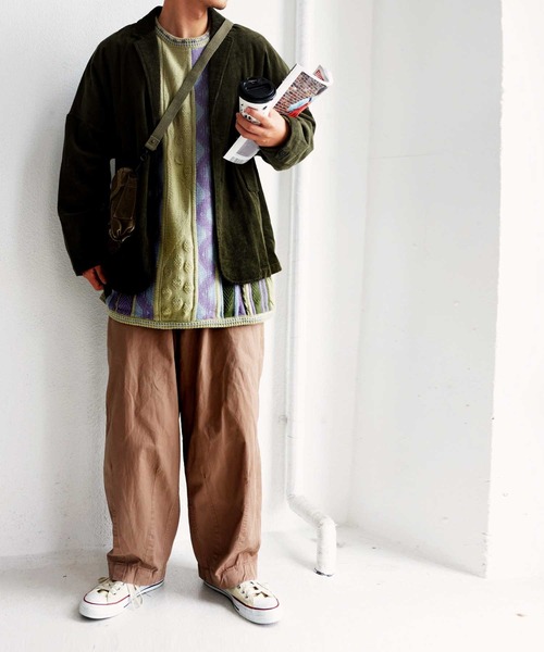 antiqua（アンティカ）の「レトロなざっくりジャガードニット（ニット/セーター・レディース・カーキ・M/L/L/XL）」の5枚目の写真