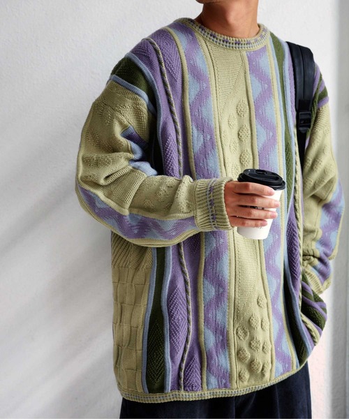 antiqua（アンティカ）の「レトロなざっくりジャガードニット（ニット/セーター・レディース・カーキ・M/L/L/XL）」の9枚目の写真