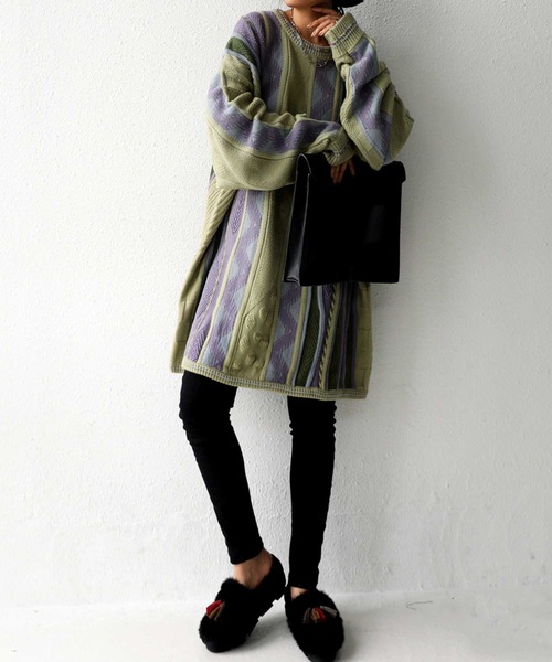 antiqua（アンティカ）の「レトロなざっくりジャガードニット（ニット/セーター・レディース・カーキ・M/L/L/XL）」の10枚目の写真