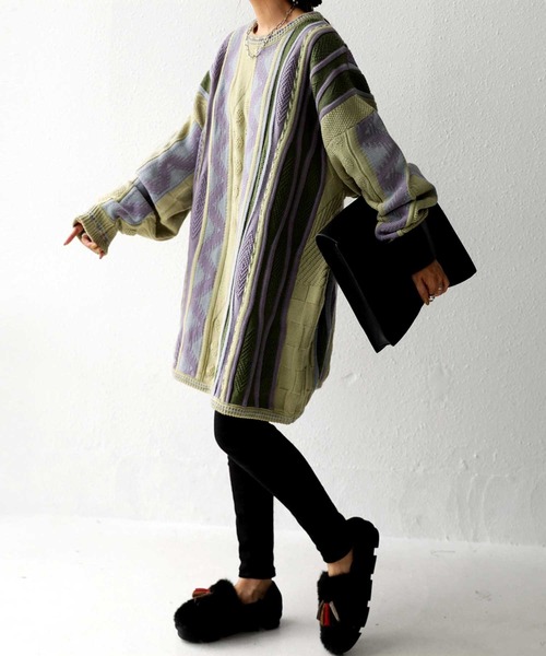 antiqua（アンティカ）の「レトロなざっくりジャガードニット（ニット/セーター・レディース・カーキ・M/L/L/XL）」の12枚目の写真