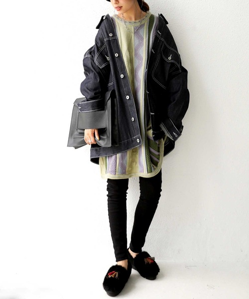 antiqua（アンティカ）の「レトロなざっくりジャガードニット（ニット/セーター・レディース・カーキ・M/L/L/XL）」の13枚目の写真