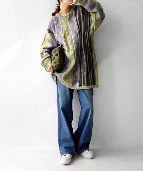 antiqua（アンティカ）の「レトロなざっくりジャガードニット（ニット/セーター・レディース・カーキ・M/L/L/XL）」の19枚目の写真