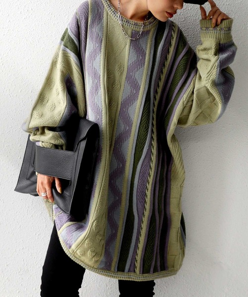 antiqua（アンティカ）の「レトロなざっくりジャガードニット（ニット/セーター・レディース・カーキ・M/L/L/XL）」の17枚目の写真