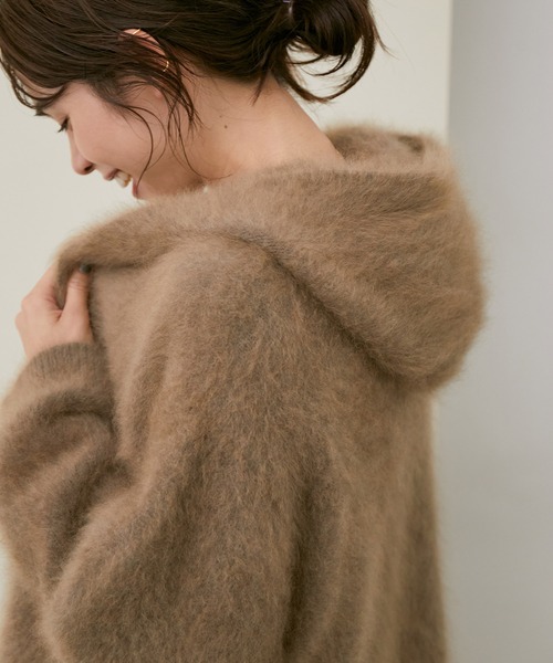 ROPE’ - ROPE ラクーンファーフーディカーディガン　美品　ロペ セール】 ラクーンファーフーディカーディガン （カーディガン