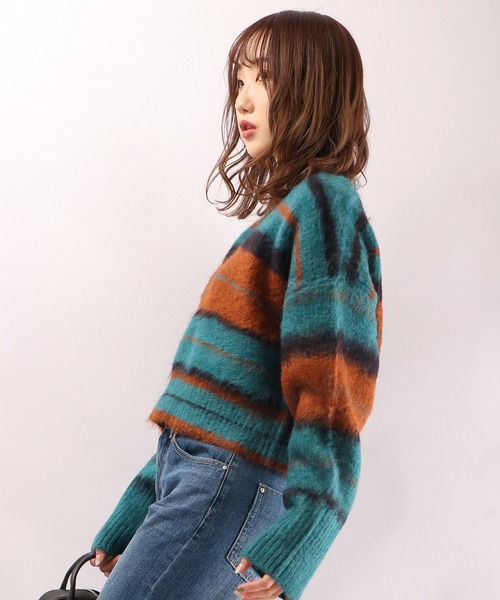 EACH.(イーチ)の「【EACH】V-NECK STRIPE KNIT Vネックストライプニット(ニット/セーター・レディース・ブラウン/グリーン・FREE)」の12枚目の写真