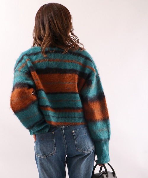 EACH.(イーチ)の「【EACH】V-NECK STRIPE KNIT Vネックストライプニット(ニット/セーター・レディース・ブラウン/グリーン・FREE)」の13枚目の写真