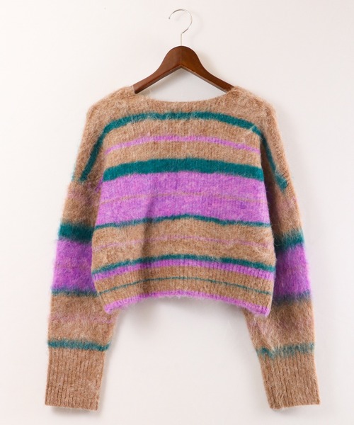 EACH.(イーチ)の「【EACH】V-NECK STRIPE KNIT Vネックストライプニット(ニット/セーター・レディース・ブラウン/グリーン・FREE)」の4枚目の写真