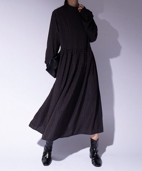 【vintage】MARTE購入 60sタイルテキスタイルワンピース ブルー EU VINTAGE DOT PATTERNED SHEER DESIGN ONE PIECE/ヨーロッパ