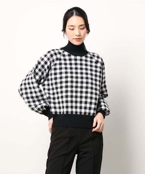STYLEBLOCK(スタイルブロック)の「ジャガードブロックチェックショートニットプルオーバー(ニット/セーター・レディース・テラコッタ/ブラック/ブラウン/ベージュ・M)」の7枚目の写真