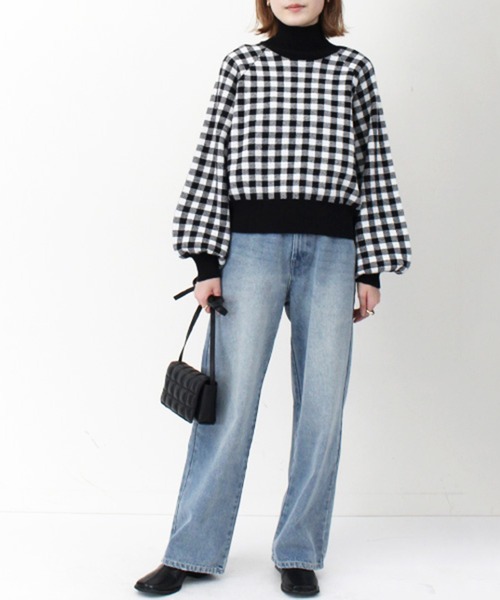 STYLEBLOCK(スタイルブロック)の「ジャガードブロックチェックショートニットプルオーバー(ニット/セーター・レディース・テラコッタ/ブラック/ブラウン/ベージュ・M)」の8枚目の写真
