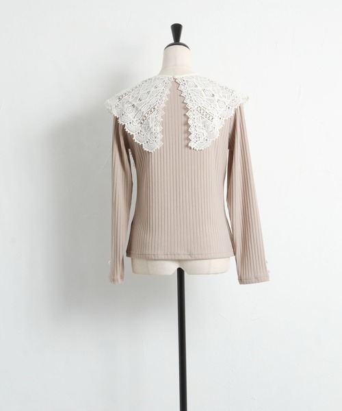 tocco closet(トッコ クローゼット)の「取り外し可能なビックレースカラー付き袖口パール装飾リブカットソー(Tシャツ/カットソー・レディース・ブラック/ベージュ・M)」の18枚目の写真