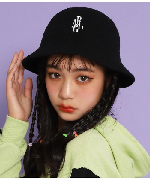 ANAP GiRL(アナップガール)の「刺繍入サーモメトロハット(ハット・キッズ・ブラック/ラベンダー/ホワイト・FREE)」の3枚目の写真
