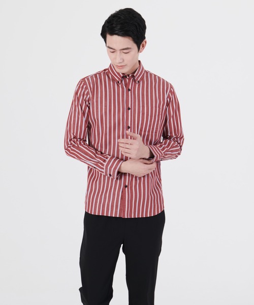 Blue Standard （ブルースタンダード）の「【BLUE STANDARD/ブルースタンダード】ラクケア イージーケア ツイルストライプボタンダウンシャツ（シャツ/ブラウス・メンズ・ブラック/ワイン/グリーン/ブルー/ダークグリーン/スミクロ/ダークブルー・MEDIUM/LARGE/X-LARGE）」の7枚目の写真