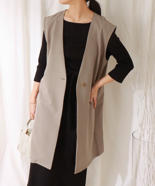 libelle more(リベル モア)の「両面ツイル ロングベスト(ベスト・レディース・ライトカーキ/ブラック/モカ/グレイッシュベージュ/ブラウン/グリーン・L/M)」の7枚目の写真