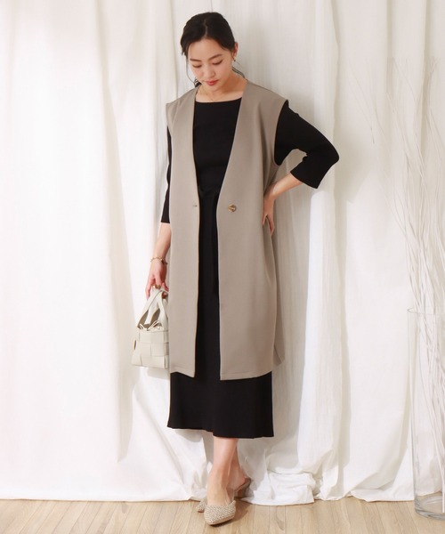 libelle more(リベル モア)の「両面ツイル ロングベスト(ベスト・レディース・ライトカーキ/ブラック/モカ/グレイッシュベージュ/ブラウン/グリーン・L/M)」の20枚目の写真