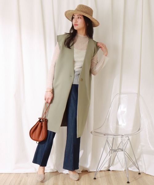 libelle more(リベル モア)の「両面ツイル ロングベスト(ベスト・レディース・ライトカーキ/ブラック/モカ/グレイッシュベージュ/ブラウン/グリーン・L/M)」の16枚目の写真