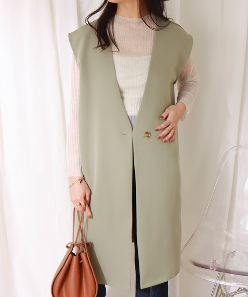 libelle more(リベル モア)の「両面ツイル ロングベスト(ベスト・レディース・ライトカーキ/ブラック/モカ/グレイッシュベージュ/ブラウン/グリーン・L/M)」の21枚目の写真