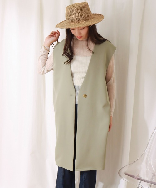 libelle more(リベル モア)の「両面ツイル ロングベスト(ベスト・レディース・ライトカーキ/ブラック/モカ/グレイッシュベージュ/ブラウン/グリーン・L/M)」の13枚目の写真