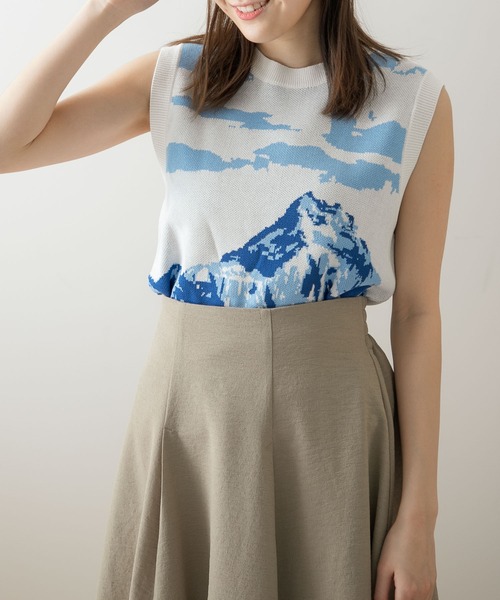 HEYUMM（ヘユム）の「グラフィックニットベスト（ベスト・レディース・イエロー/ブルー/グリーン・ONE）」の3枚目の写真