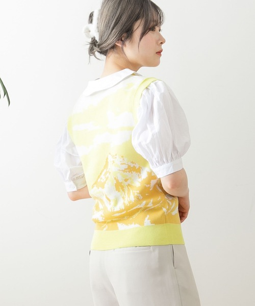 HEYUMM（ヘユム）の「グラフィックニットベスト（ベスト・レディース・イエロー/ブルー/グリーン・ONE）」の4枚目の写真